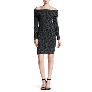 Ribbed Large Knit Dress Space Dye Stretch Long Sleeve Off Shoulder Soprano New